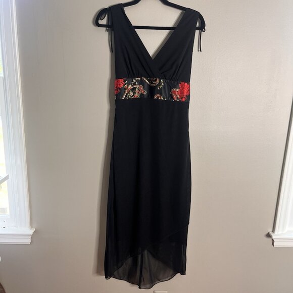 Y2K Ruby Rox Size Medium V-Neck Black Asymmetric Midi Dress - Picture 1 of 10